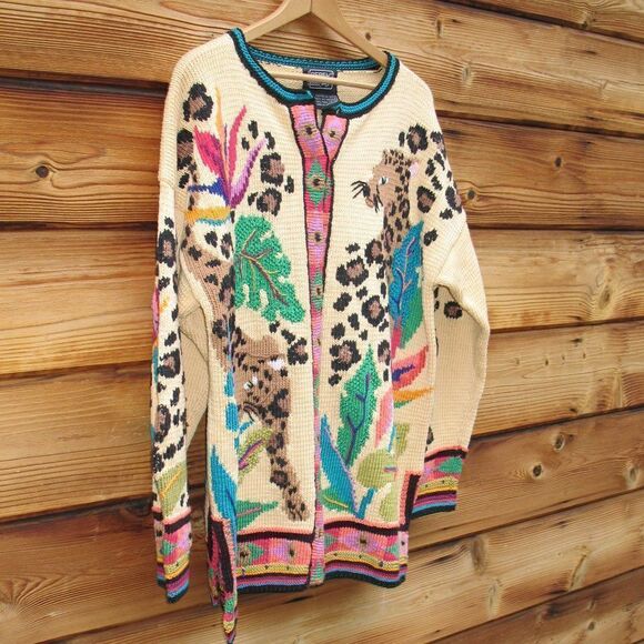 Vintage 90's Hand Knit Berek Pima Cotton Cardigan Sweater - Picture 2 of 12